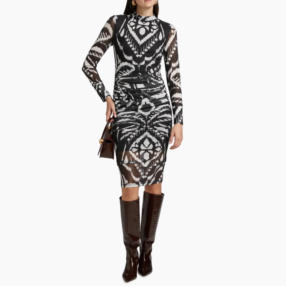 Farm Rio Ikat Ruched Tulle Midi-Dress - Picture 3 of 11
